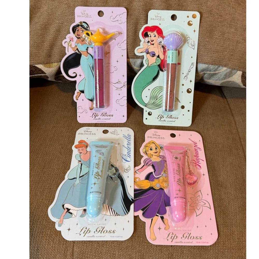 Disney Princess High Shine Lip Gloss Set Jasmine Ariel Cinderella Rapunzel 4pk